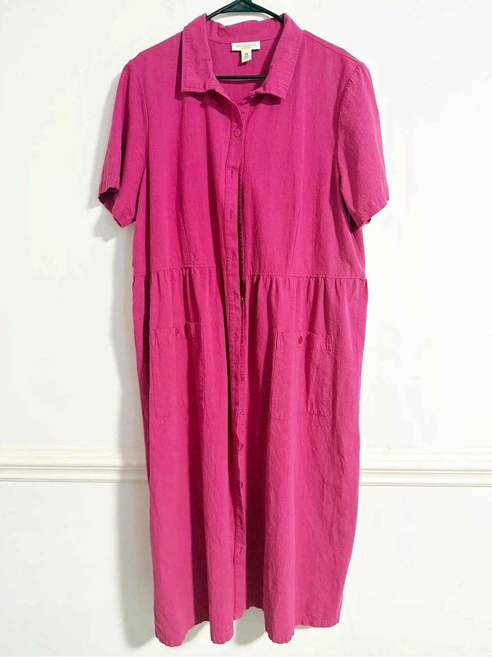 Appleseed's Bright Pink 100% Cotton Short Sleeve Shirt Dress Size 1X